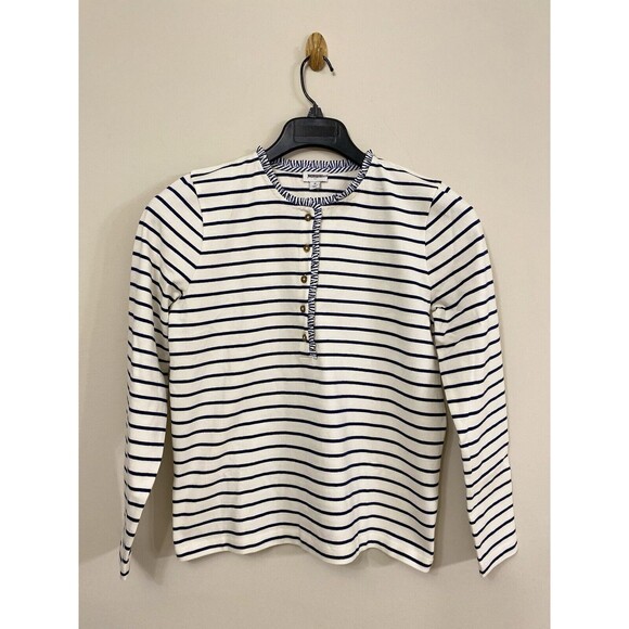 J.Crew Factory Striped ruffle-collar henley Long Sleeves New Size S Small - Picture 5 of 10